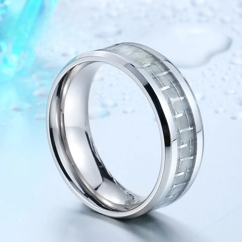 Sleek Unisex Titanium Steel Ring with Elegant White Fiber Inlay