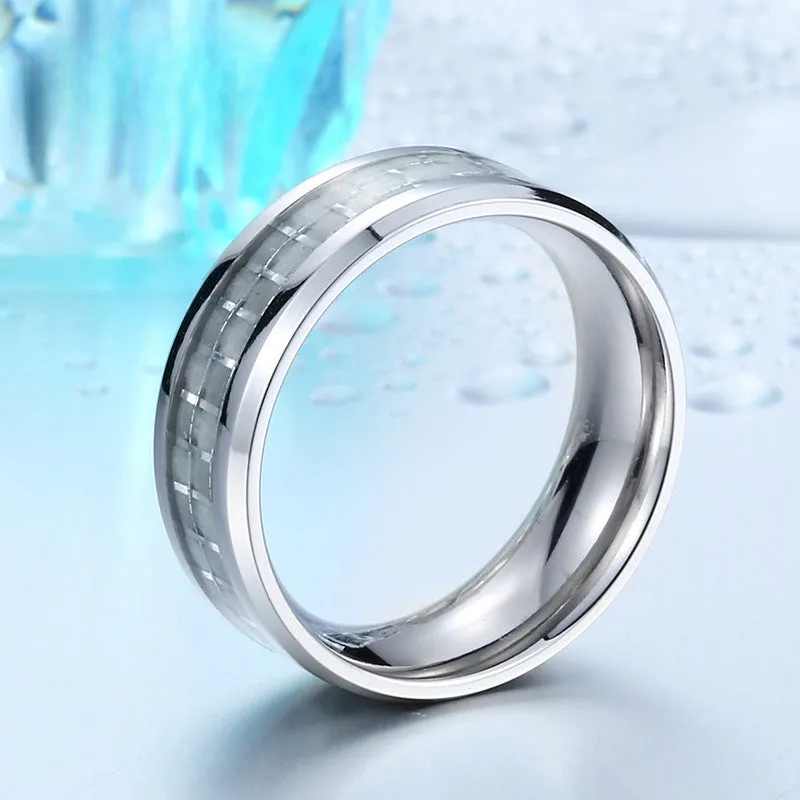 Sleek Unisex Titanium Steel Ring with Elegant White Fiber Inlay