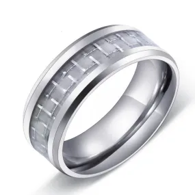 Sleek Unisex Titanium Steel Ring with Elegant White Fiber Inlay