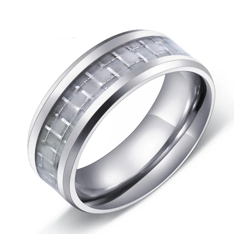 Sleek Unisex Titanium Steel Ring with Elegant White Fiber Inlay