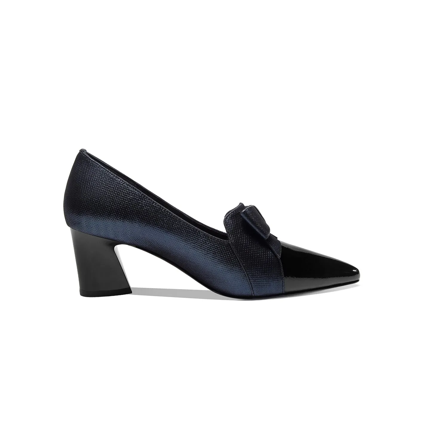 TinaCus Women's Handmade Leather Glossy Pointed Toe Mid Heel Slip On Loafer Pumps with Cute Bowtie