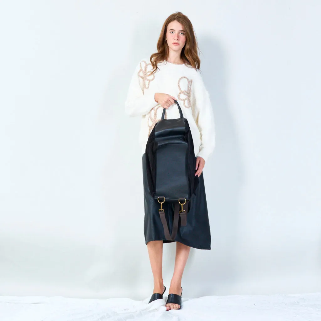 Versatile leather and suede backpack with detachable strap wholesale