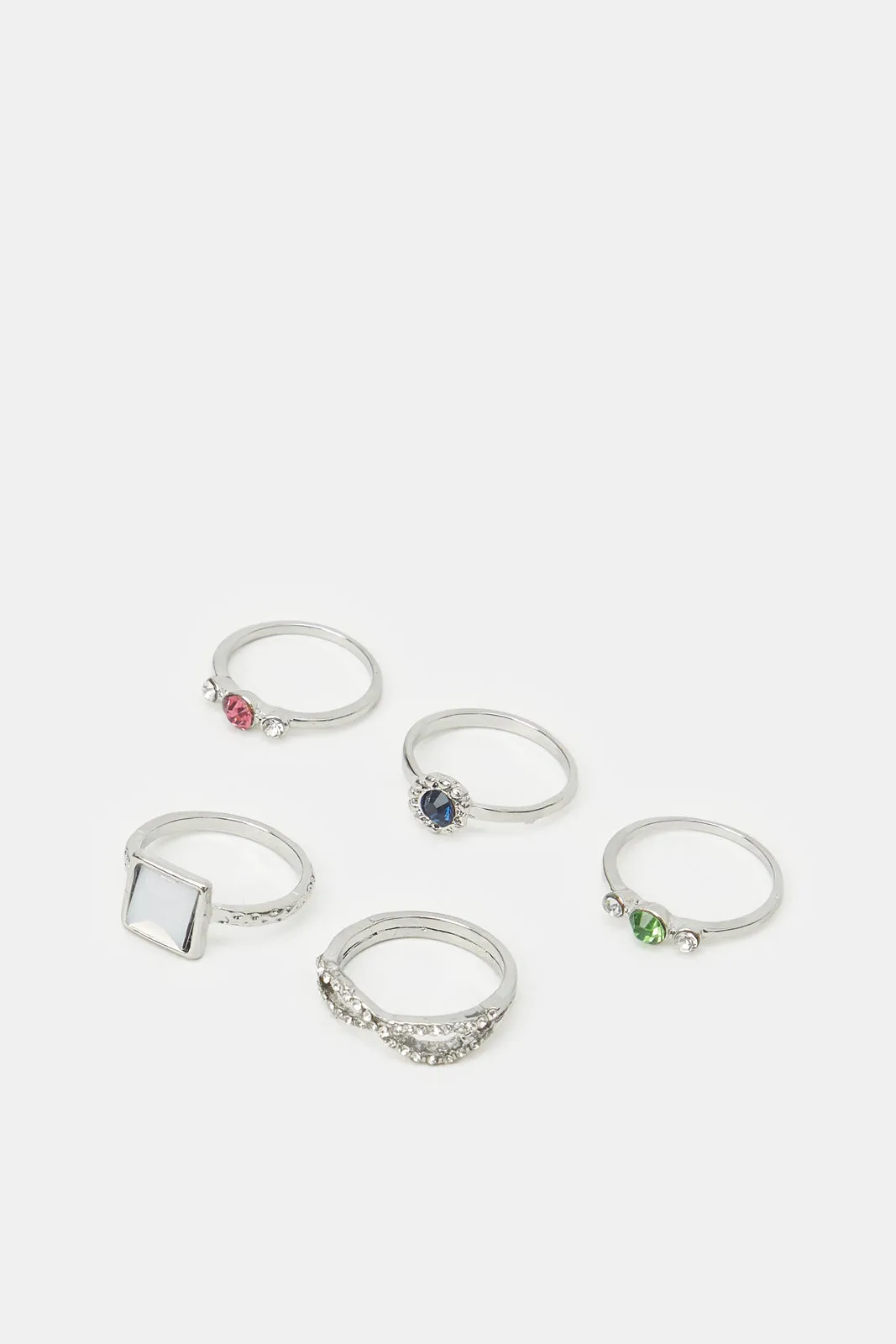 Women Silver Embellished Ring Set (5 Piece)