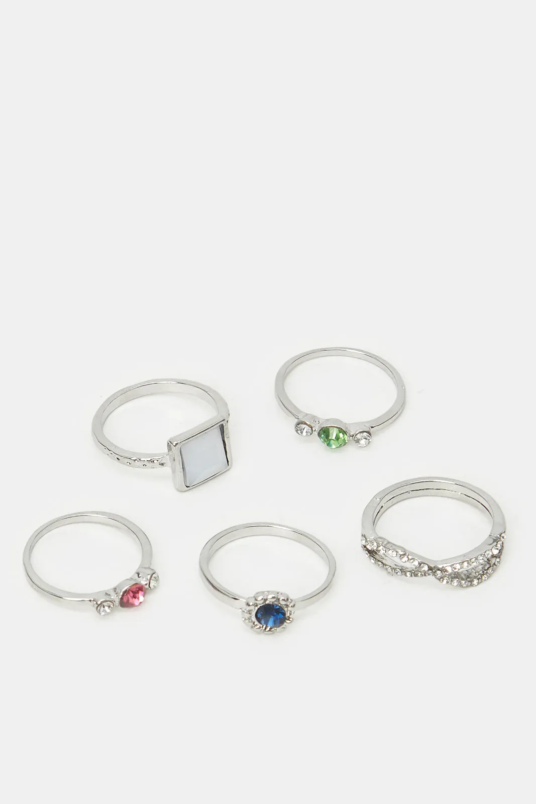 Women Silver Embellished Ring Set (5 Piece)